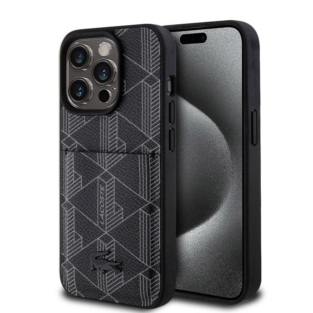 Lacoste iPhone 15 Pro Orjinal Lisanslı Magsafe Şarj Özellikli PU Deri Görünümlü Kartlıklı Karışık Monogram Desenli Telefon Kılıfı - 1 Lacoste iPhone 15 Pro Orjinal Lisanslı Magsafe Şarj Özellikli PU Deri Görünümlü Kartlıklı Karışık Monogram Desenli Telefon Kılıfı - 1